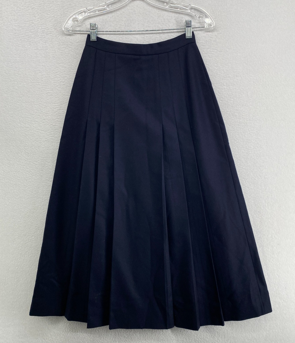 RALPH LAUREN Skirt 4 100% Heavy Wool Flannel Pleated High Waist Midi Blue VTG